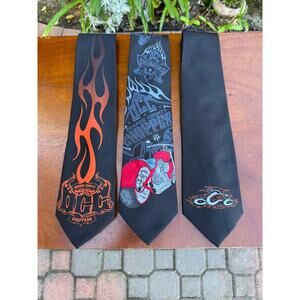 Lot of 3 OCC Orange Coast Choppers Graphic Print Neck Tie Mens Black